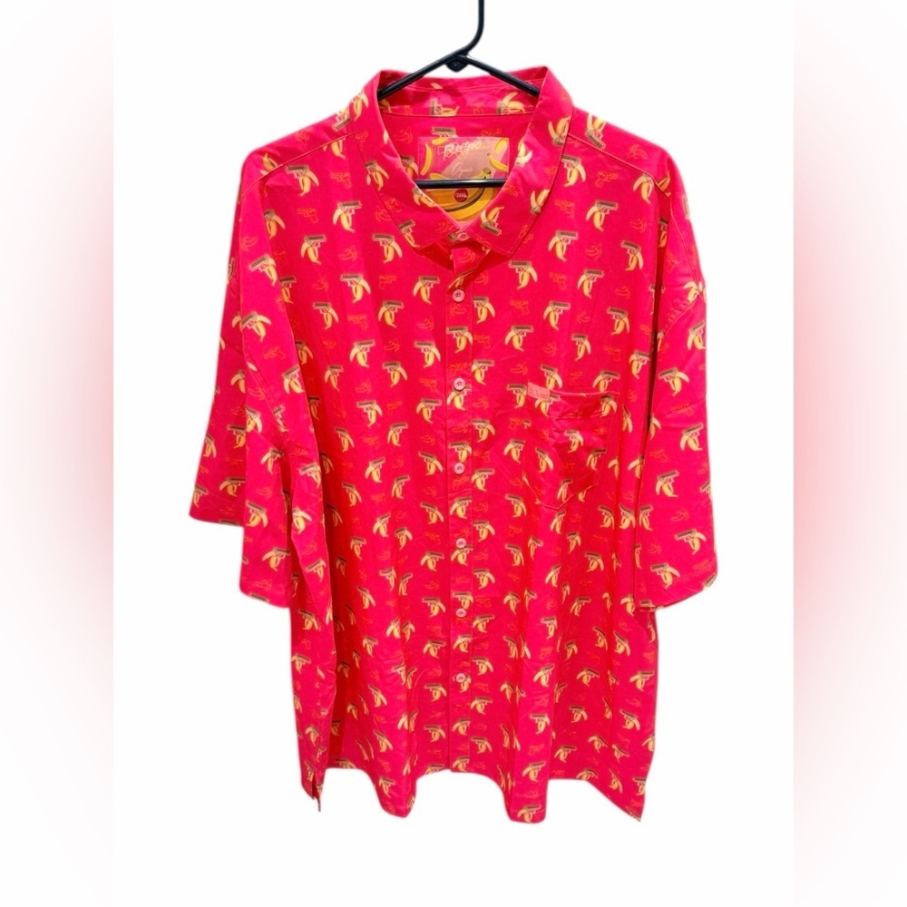 Retro Rifle Mens Shirt Pink Organic Bananas Button Down Hawaiian Size 4XL